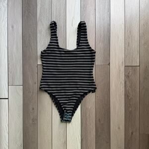 Black White Striped One Piece Swimsuit Topshop Size US 10 Textured Bathing Suit